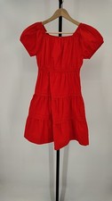 Quince Kids Red 100% Organic Cotton Poplin Tiered Basic Sleeved Dress 10