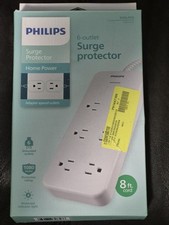 Philips 6-Outlet Surge Protector Home Power, 8ft Braided White Cord
