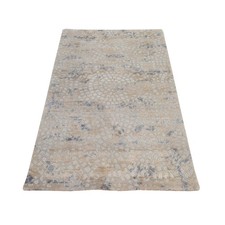 3'x5' Beige,Wool and Pure Silk Mosaic Design Hand Knotted Modern Oriental Rug