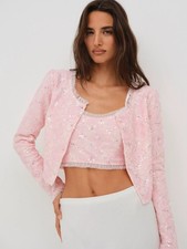  159 NWT Pink For Love And Lemons Sz Medium  Isabeau  Cropped Cardigan Jacket