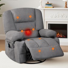 Massage Recliner Chair Swivel Rocker Glider Heated Rocking Recliner W/Cup Holder
