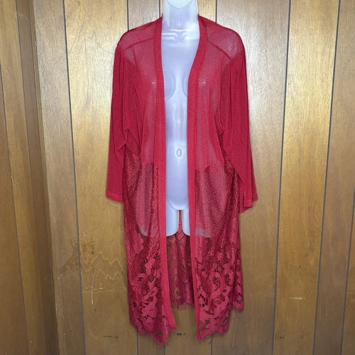 Forgotten Grace Duster Womens 3X Red Lace Sheer Boho Romantic Coquette Festival
