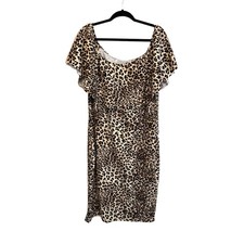 Almost Famous Womens Leopard Dress Size 2X Animal Print Midi Boho Stretch Comfy