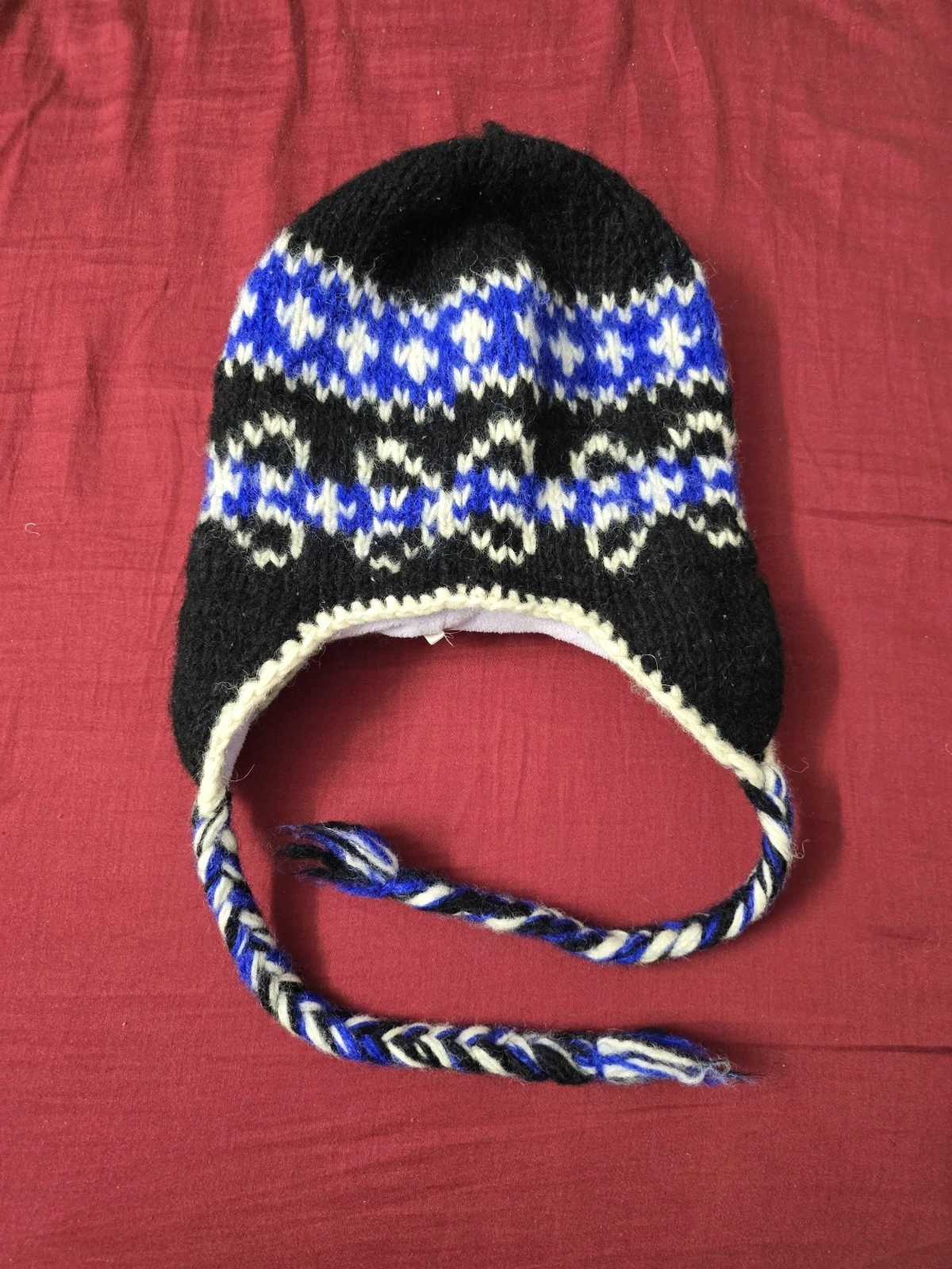 100% Wool Beanie Hat with Earflap Tassels Made in Nepal