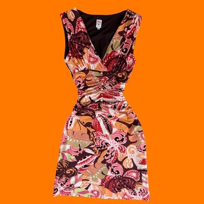 00's vintage groovy psychedelic paisley y2k bodycon dress XS