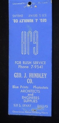 1940s Geo. J. Hundley Co. Blue Prints Architects and Engineers Supply Dallas TX