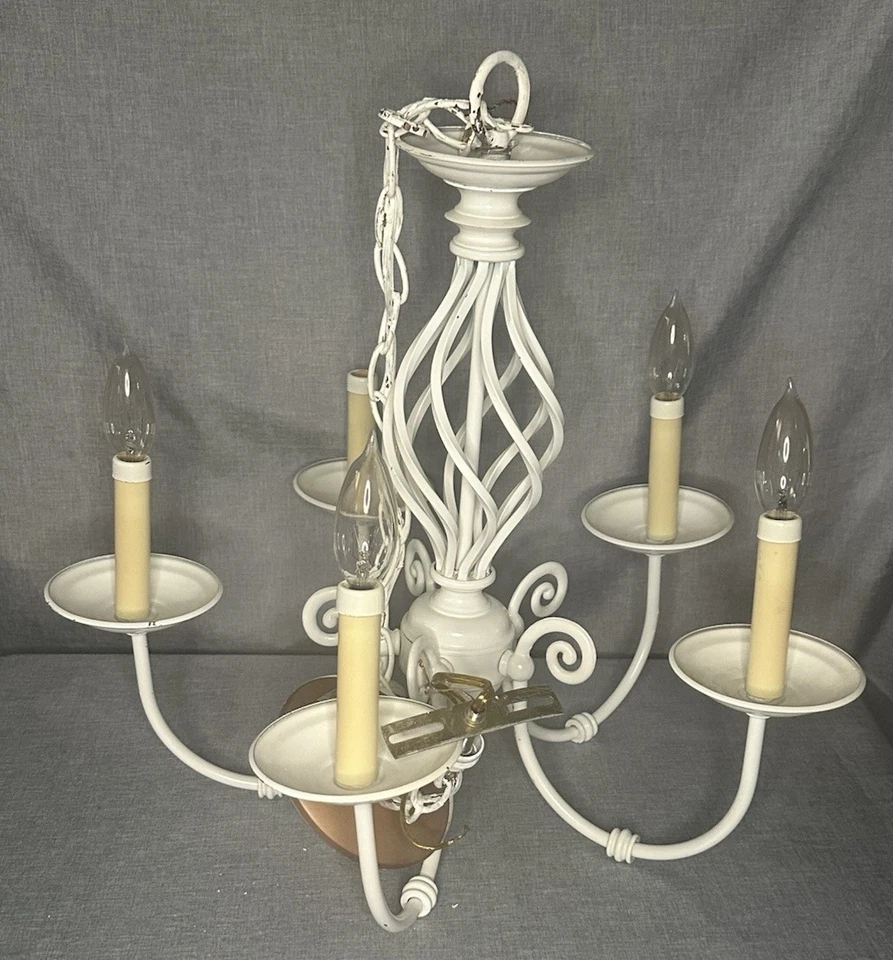 Chandelier Fixture White Metal Shabby Chic Pendant Ceiling Light  20” - Image 4 of 4