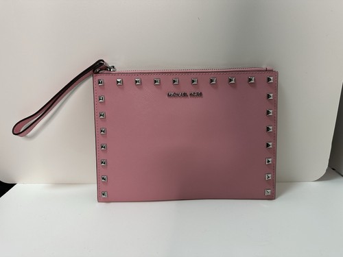 Michael Kors, Women’s XL Jet Set Travel Clutch, Pink With Studs - Picture 1 of 8