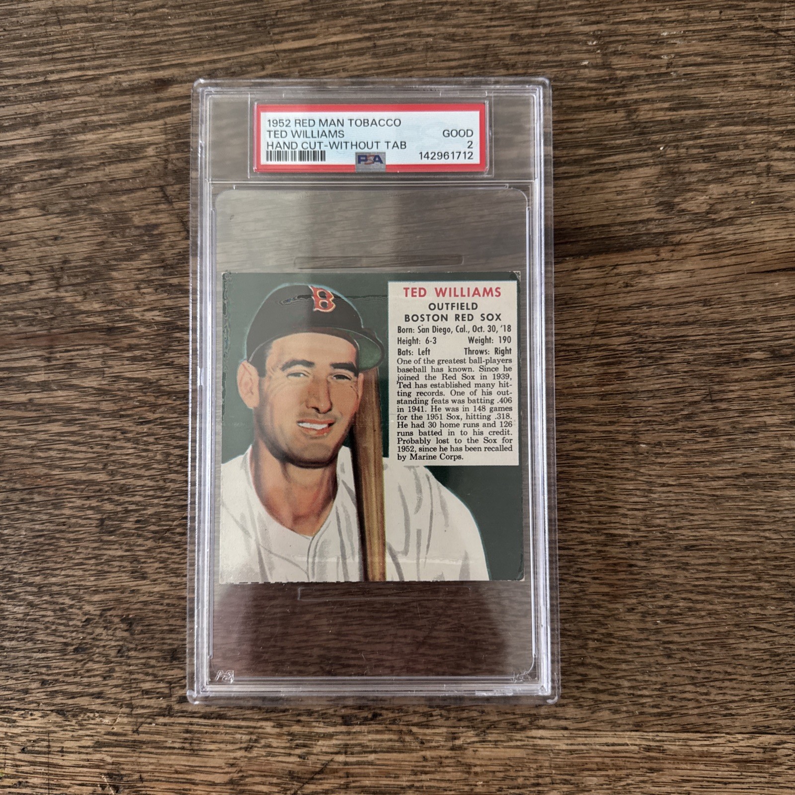 RARE VINTAGE 1952 RED MAN TOBACCO TED WILLIAMS PSA 2 GOOD Centered! HoF Legend view 9