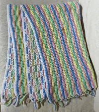 Handmade Crochet Baby Blanket 31x43 Pastel Striped Reversible Nursery Vintage