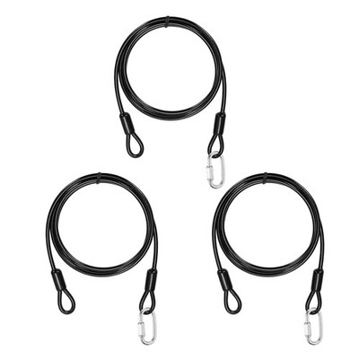 3Set 3/16'' Dia 4.9ft Security Steel Cable with Loops Black + Quick Links