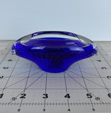 Beranek Handmade Czech Republic Cobalt Blue Bubble Decorative Glass Bowl Dish