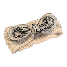 Breathable Knitted Polyester Headband with Bow Knot and Plaid Pattern Unisex