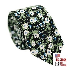 Men's Cotton Printed Floral Tie 2.56" Skinny Narrow Necktie Various Designs 1