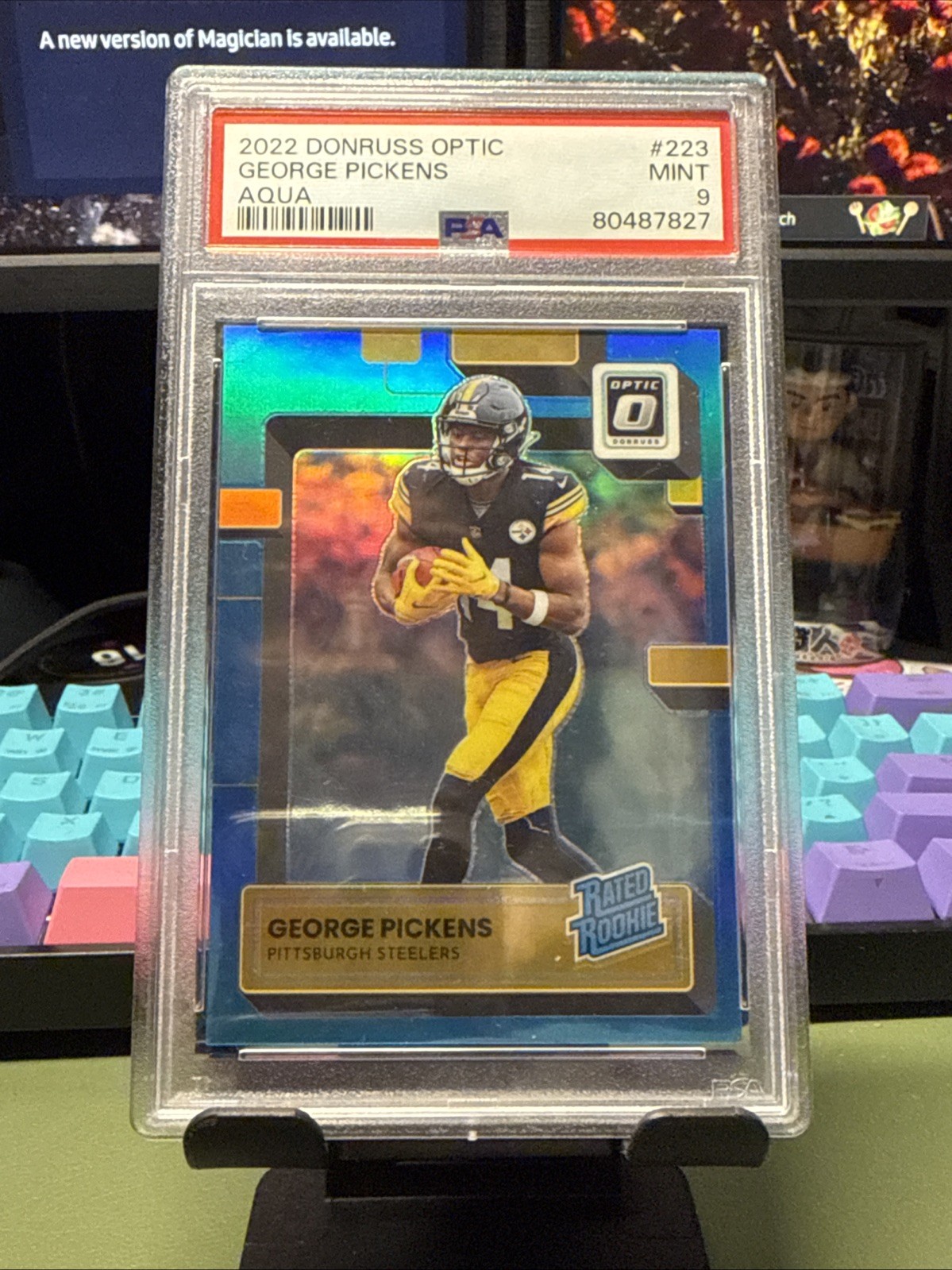 2022 Donruss Optic Football George Pickens Aqua #223 Rated Rookie /299 PSA 9 🔥