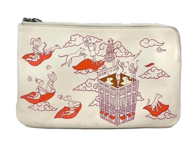 HERMES Flat Pouch Clutch Bag Carre Pocket Light Beige