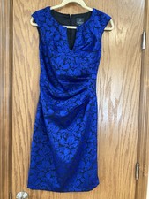 Adrianna Papell Dress, Size 4, Sleeveless, V Neck, Blue/Black Floral, Lined