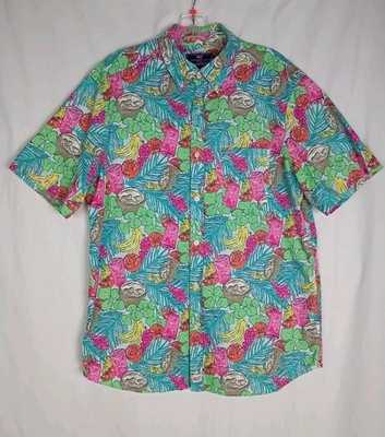 Vineyard Vines Shirt Mens Drinks Floral Tiki Slim Fit Tucker Hawaiian Size L