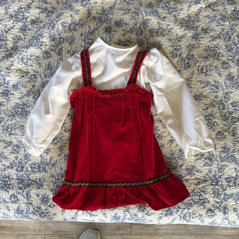 Vestido De Colección Círculo Completo Cenicienta EE. UU. Niña’s 4 T Navidad Rojo Años 70 Foto 2 de 4