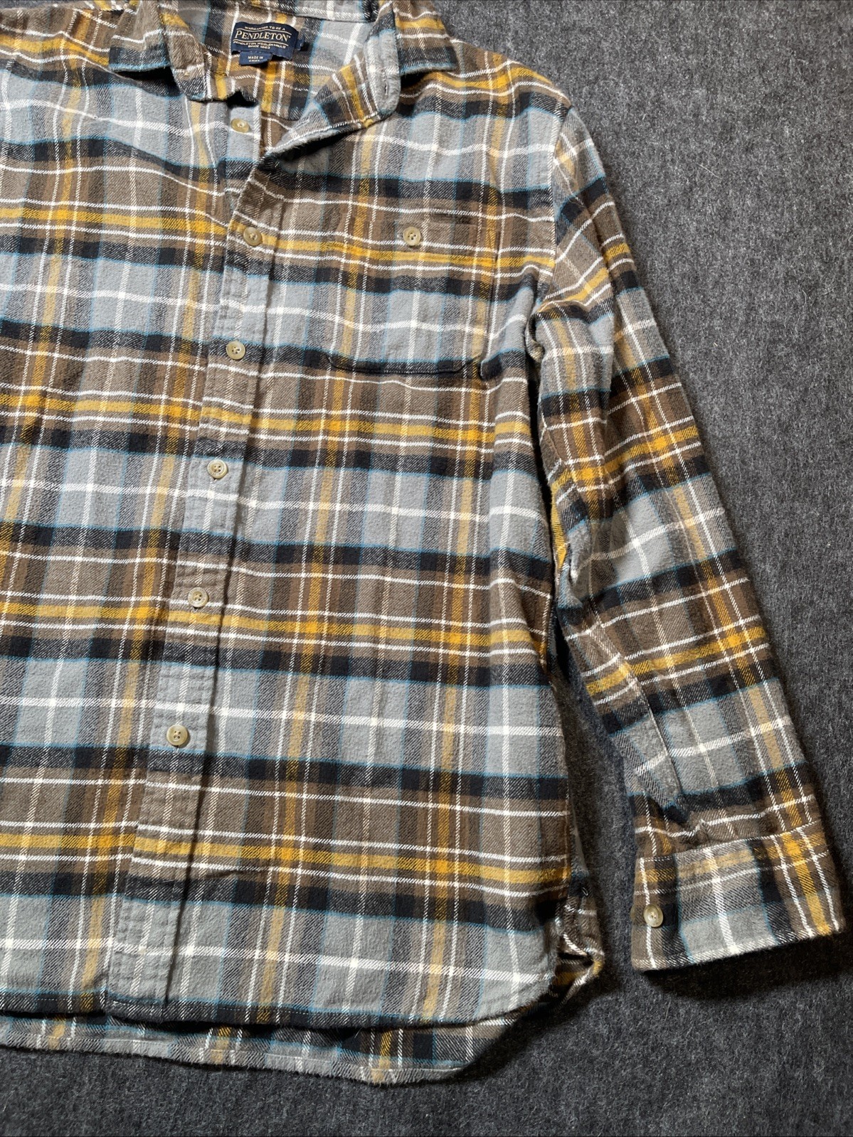 Pendleton Flannel Plaid  Medium Gray Brown Gold T… - image 9