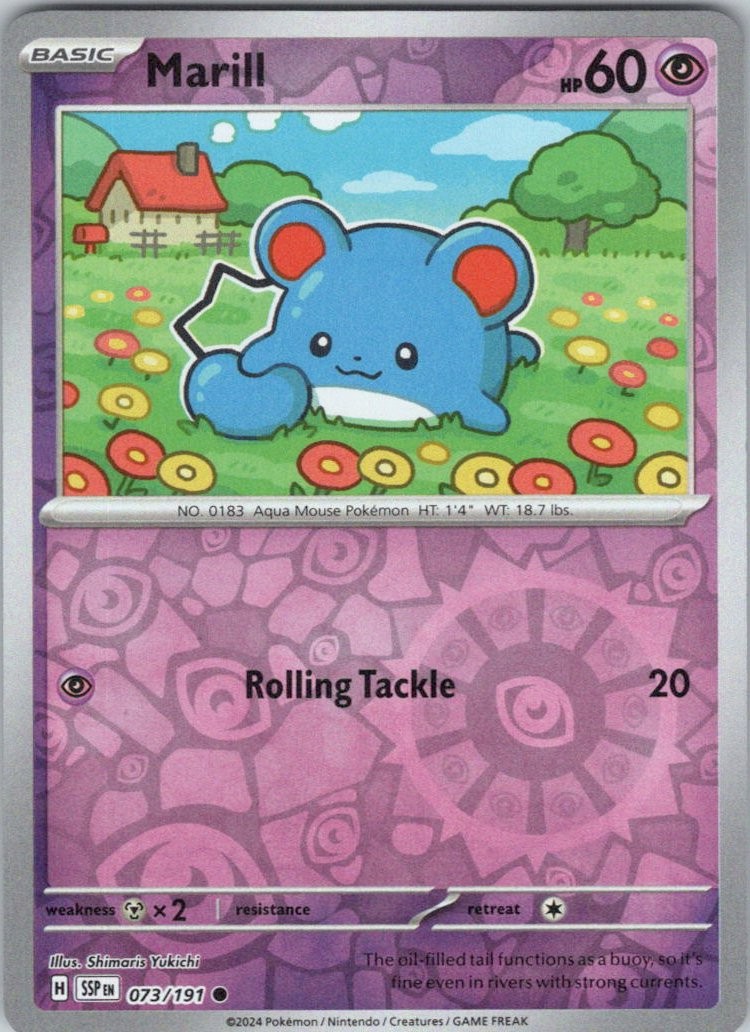 Marill #73/191 (Reverse Holo) (LP) SV08: Surging Sparks SSP Pokemon
