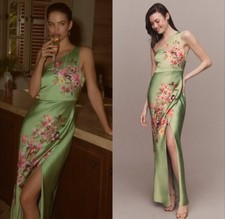 BHLDN One Shoulder Satin Floral Slit Maxi Dress 4 $248 Formal Wedding Party NYE