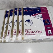 NEW Avery 8-Tab Binder Dividers, Write  Erase Big White Tabs, 5 Sets 23078 