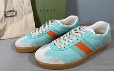 Gucci G74 Web Gamuza Envejecida Baja Aqua Tenis Para Hombre Talla 8.5 (US 9) Auténticas