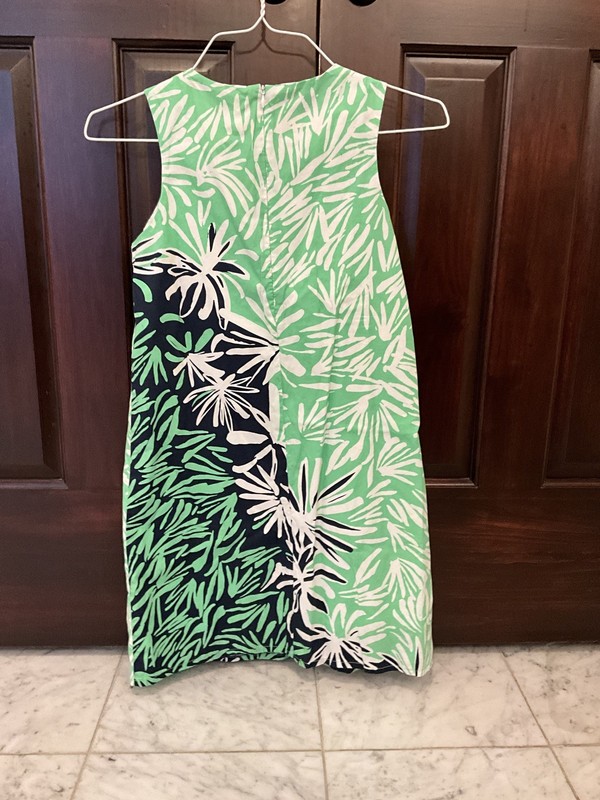 NWOT Lands End Girls Tropical Print Navy / Green Cotton Shift Dress, Sz 14