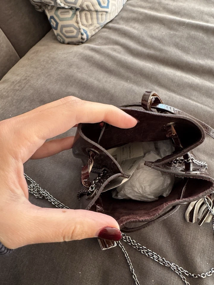 Mini bolso bandolera vintage Mumu de cuero marrón con borlas nunca usado Foto 4 de 4