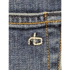 Close-up of Rag & Bone Fit 2 Slim Jeans, blue denim with orange stitching and white button closure, M1223K510THP.