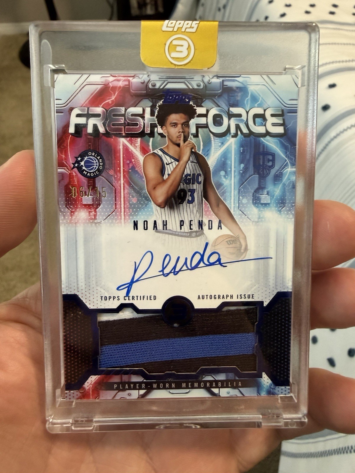 2025-26 Topps 3 Noah Penda Fresh Force RPA Auto Patch /15 Magic Rookie
