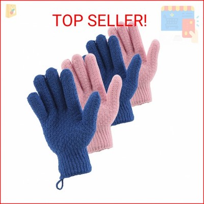CLEEDY Bath Exfoliating Gloves Scrub - 4 pcs (2 Pair) Lengthened and Large Exfol