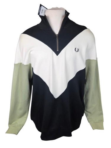 Fred Perry 1/4 Zip Outerwear Colorblock Black/White Size - XL NEW NWT