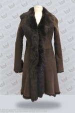 Brown 3/4 Ladies Women's Real Toscana Sheepskin Leather Jacket Trench Coat