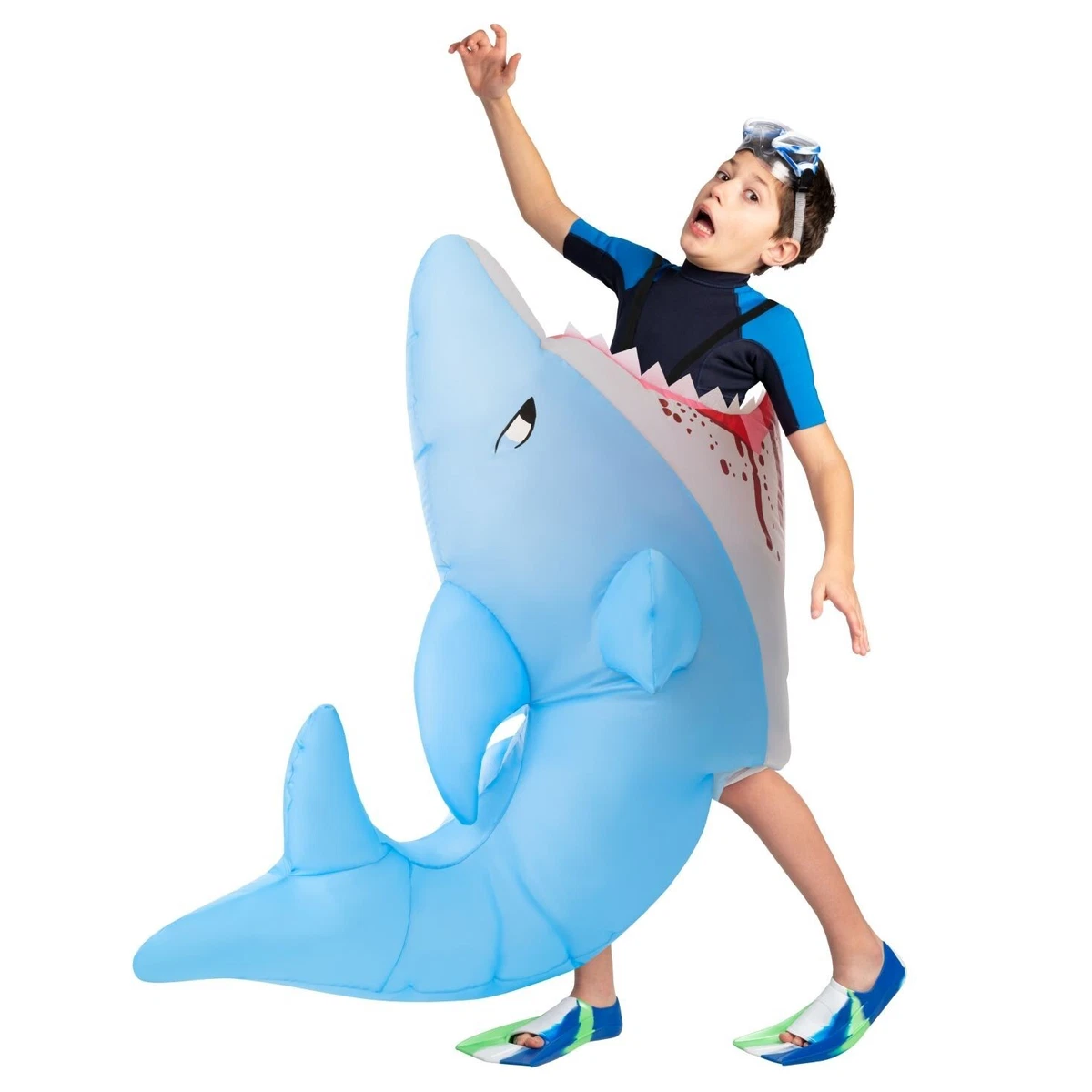 Kids Inflatable Shark Attack Costume Boy Girl Blow Up Fish Scary Halloween  Suit