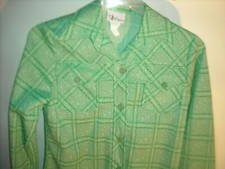 VTG 60S 70S Womens S Green Stripe Button Disco Retro Hippy Blazer Shirt Jacket