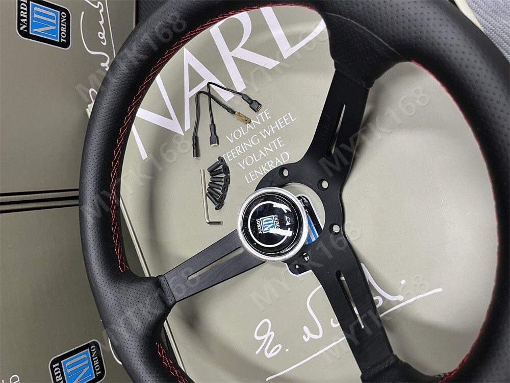 Nardi 350mm Leather Deep Dish 70MM Black Racing Steering Wheel Fit