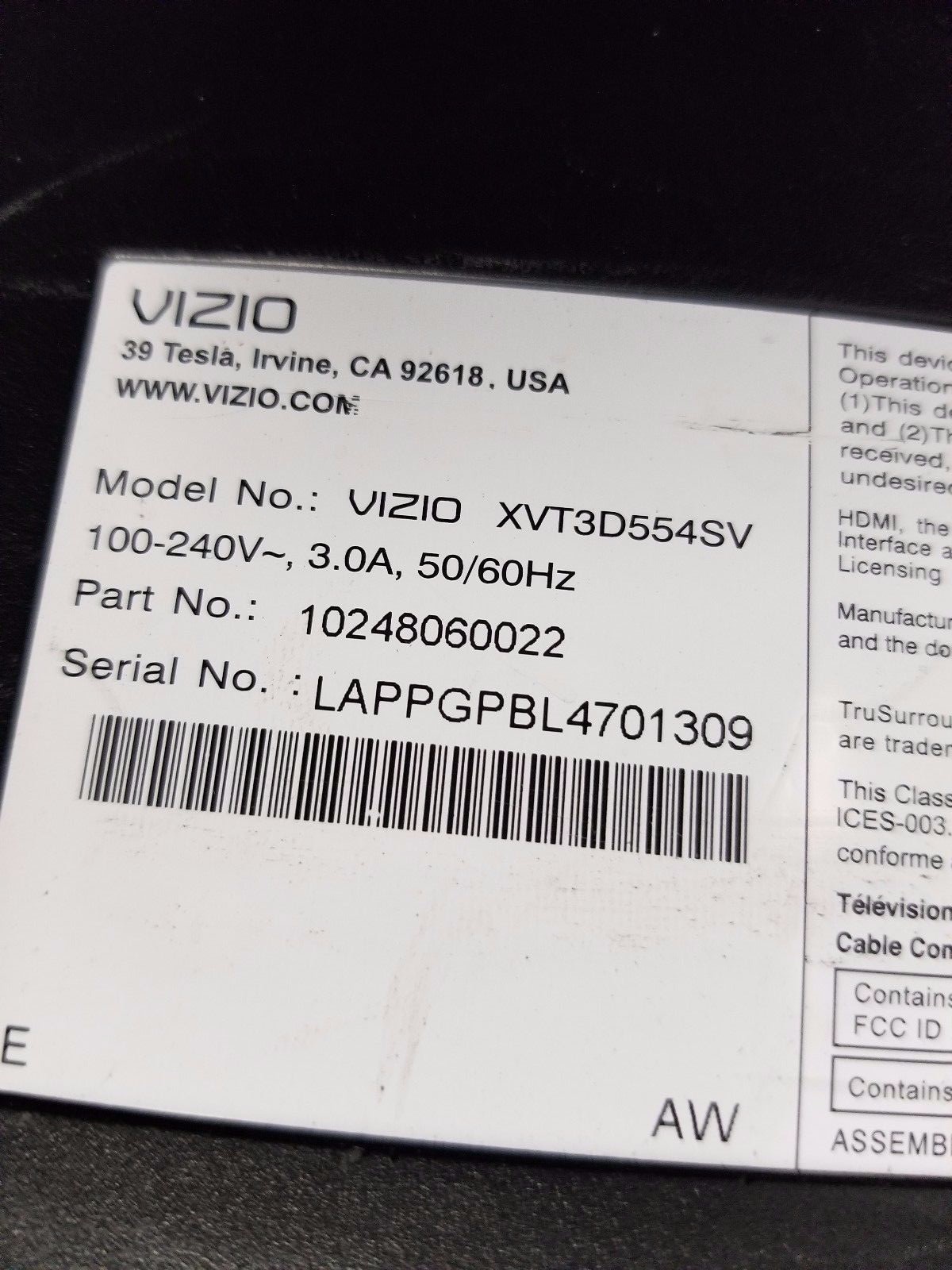 Repair Service VIZIO XVT3D554SV MAIN BOARD 365502220150 eBay