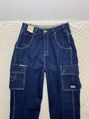 Vtg Solo Semore Cargo Jeans Mens Tag 34 Approx 32x32 Blue Baggy