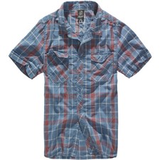 Image of Brandit Roadstar Mens Check Cotton Flannel Shirt Short Sleeve Work Top Red Blue