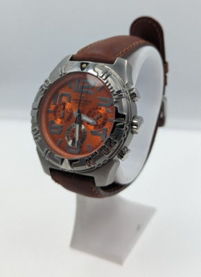 Jacques Lemans 1-1343 Men's Watch Chronograph Steel & Orange AS IS