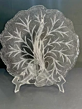 Indiana Glass Pebble Leaf 10.25” Divided Snack Plate Vintage