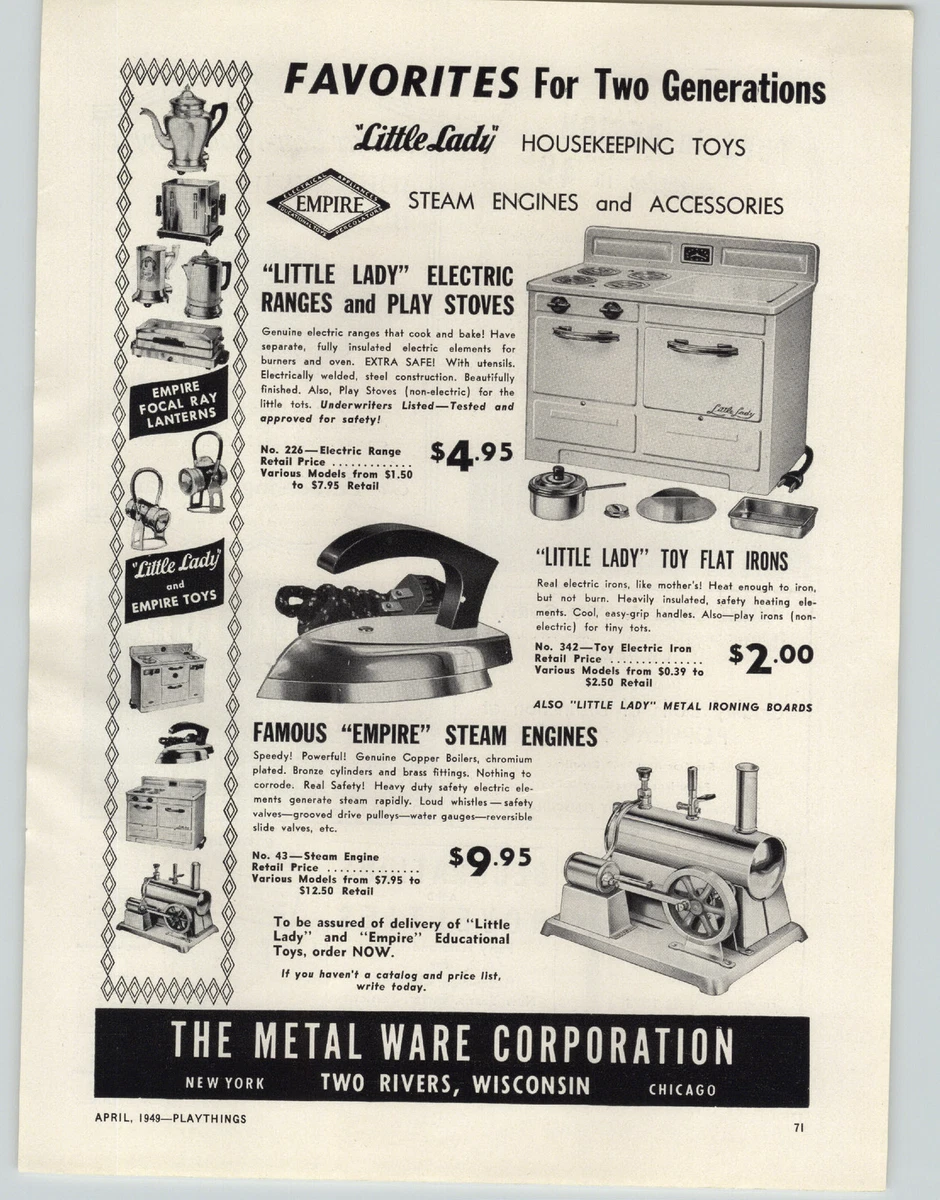 1949 PAPER AD Empire Toys Steam Engines Little Lady Electric Range Stove  Oven | eBay