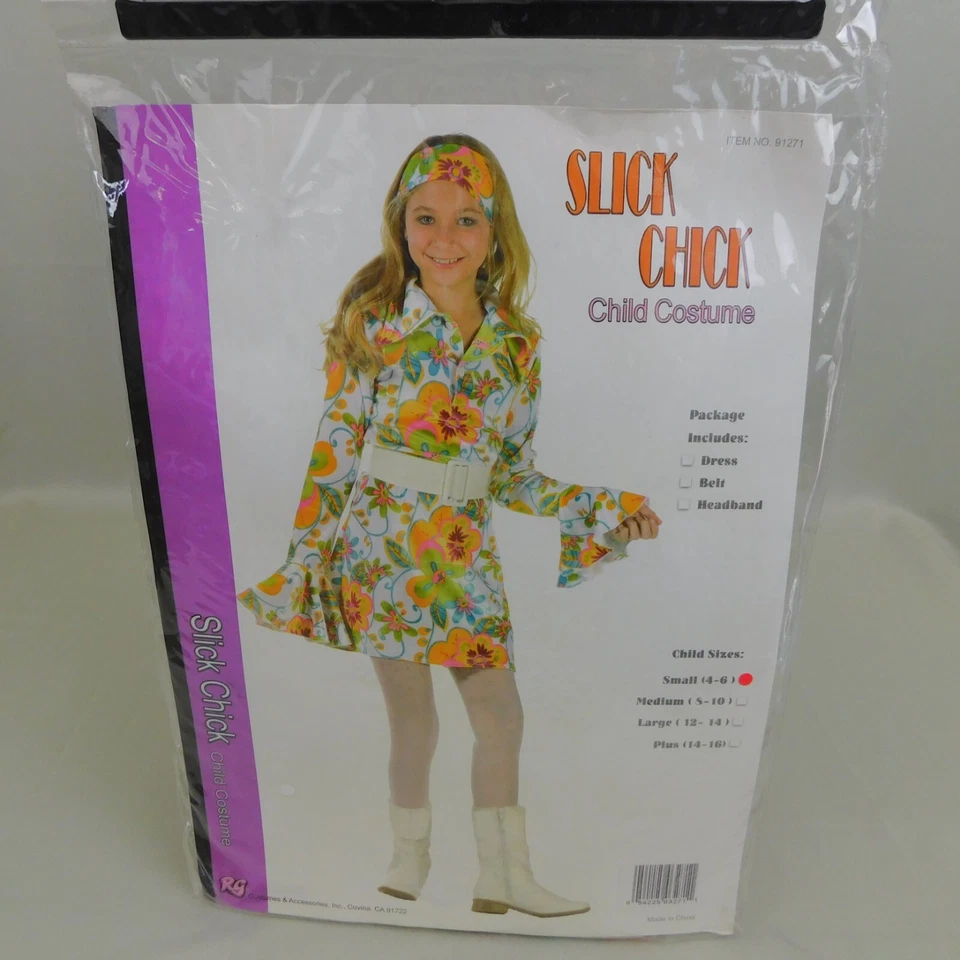 Disfraz de Halloween Slick Chick Girls años 60 70 Go-Go Hippie Disco - 4-6 pequeño #3203 Foto 3 de 4