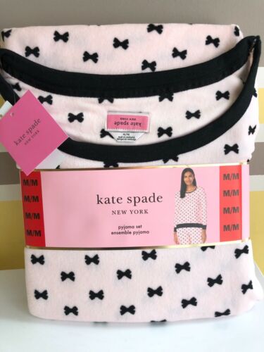 New Kate Spade 2 piece PJ Pajamas Women Fleece Bow Polka Dot Cheetah S M L - Picture 2 of 22