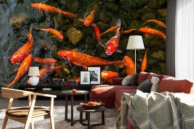 3D Goldfish Stones ZHUA12460 Wallpaper Wall Murals Removable Self-adhesive Amy