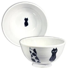 Japanese Rice Soup Bowl 4.5"D Porcelain Maneki Neko Lucky Cat Made in Japan