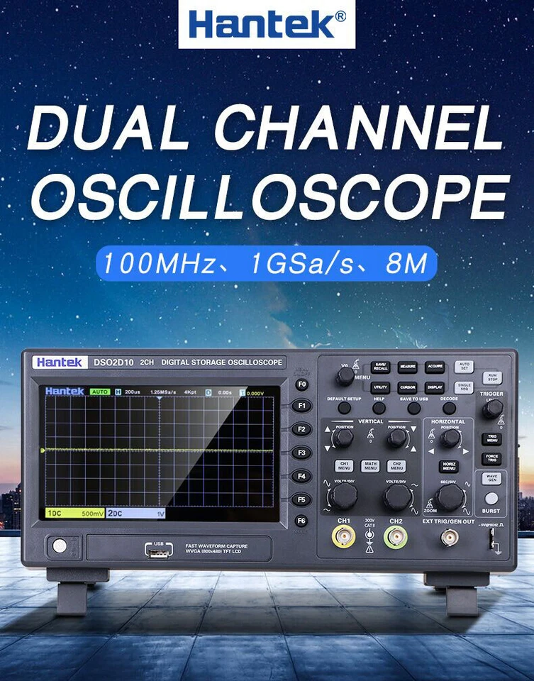 Hantek Digital Storage Oscilloscope 2CH 100Mhz 1GS/s DSO2C10/2D10 Signal Source - Image 2 of 4