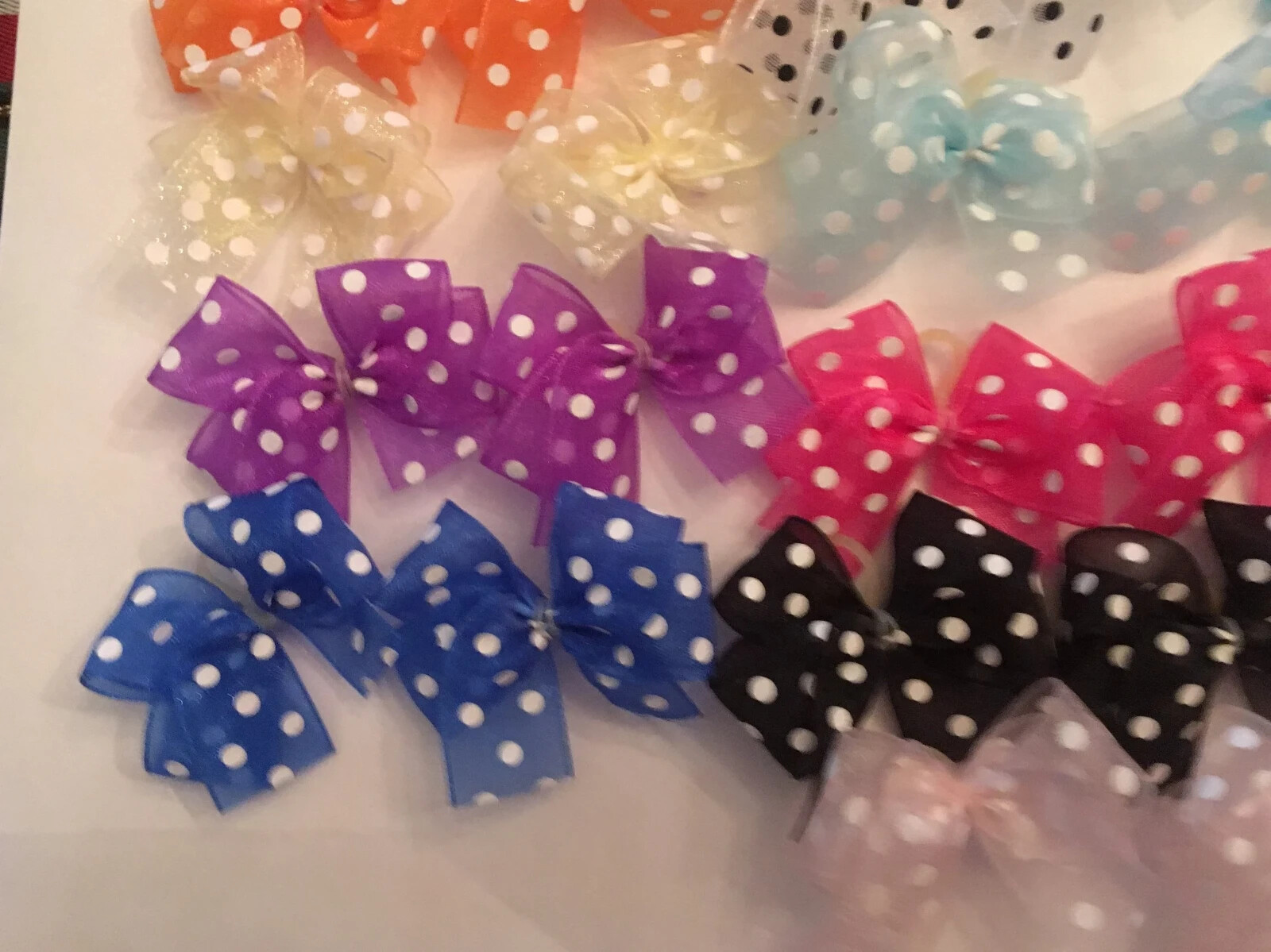 30 sm chiffon w polka dots dog bows dbl looped lightweight USA pet grooming Bows